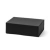 Open premium matte black rigid wine box with a magnetic flip-top lid and textured finish for luxury gift packaging.