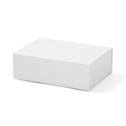 Closed large white rigid hamper box with a clean minimalist design for professional wholesale gift packaging.